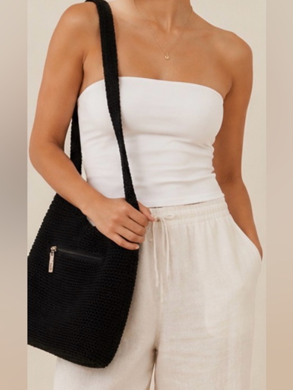 The Sak Black Knit Shoulder Tote Bag